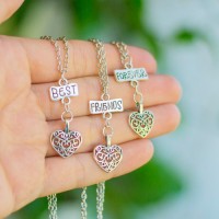 Кулон для троих друзей Best Friends Forever. Ажурное сердечко. Цена за набор